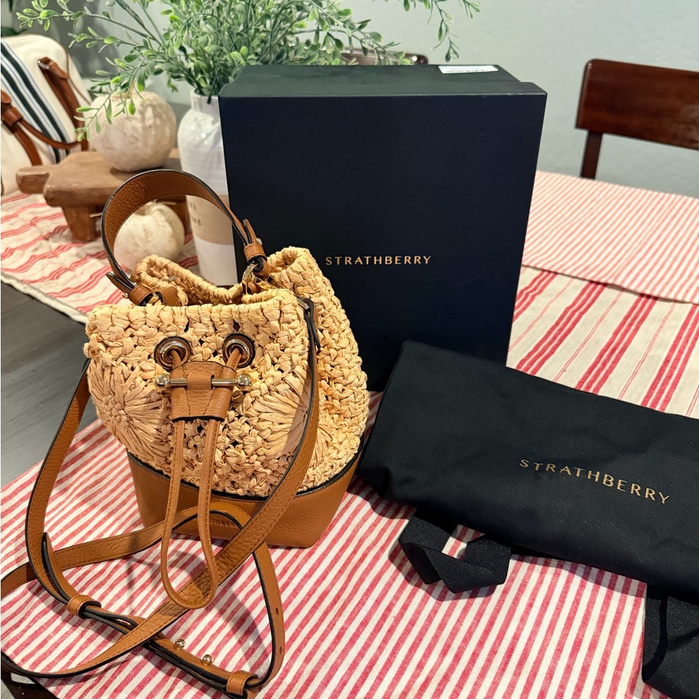 Strathberry osette floral raffia crossbody
